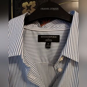 Banana Republic Women's White and Blue Striped Shirt